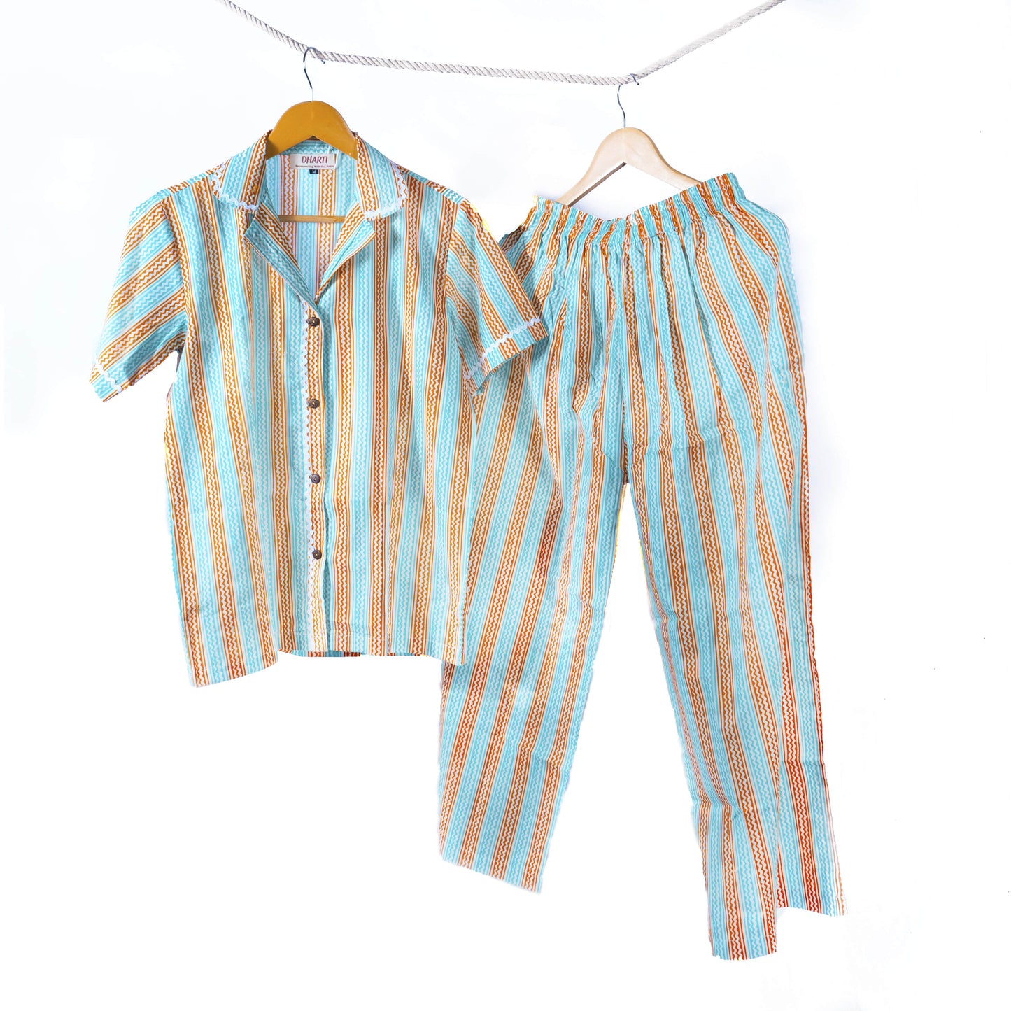 Blue Stripe Shorts Set