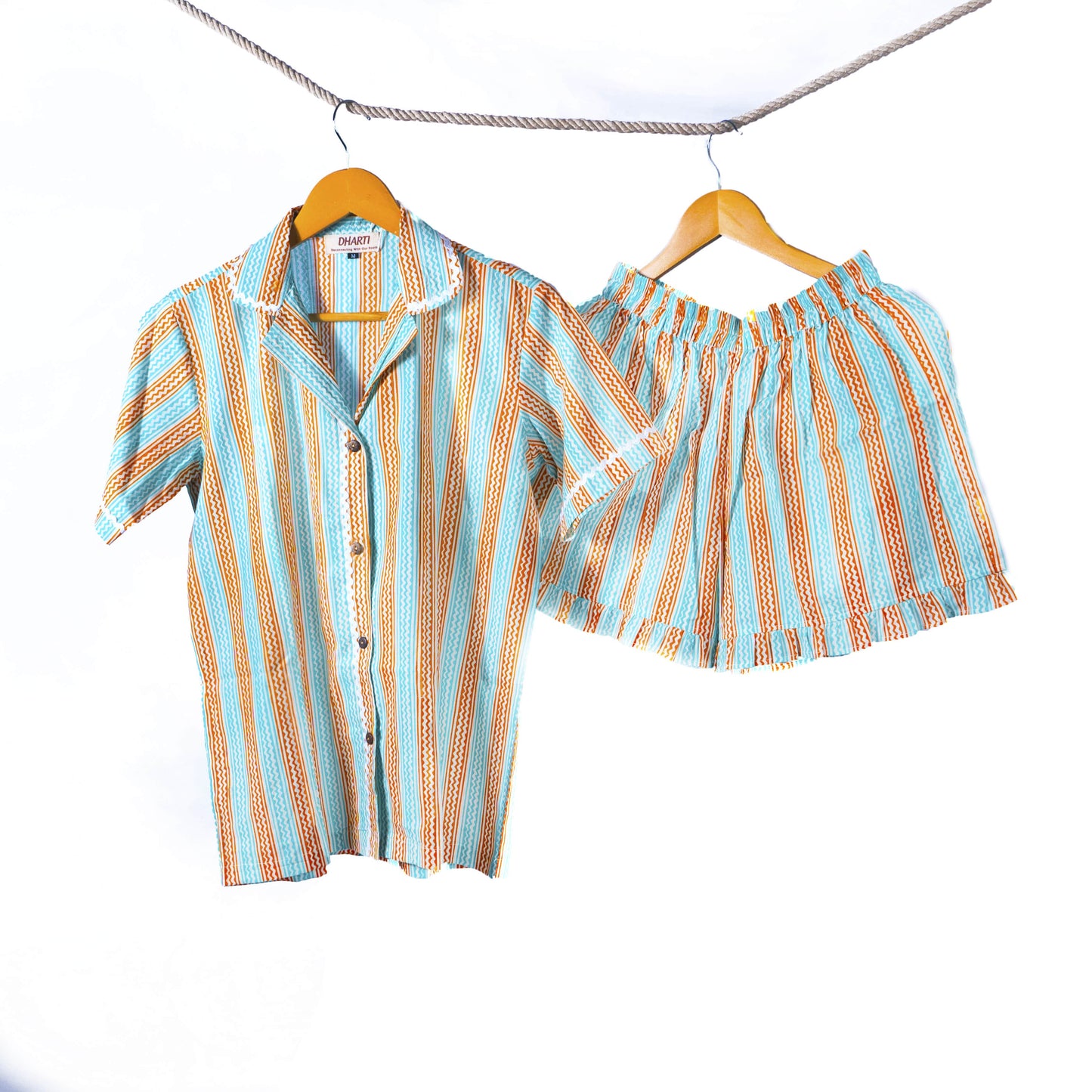 Blue Stripe Shorts Set