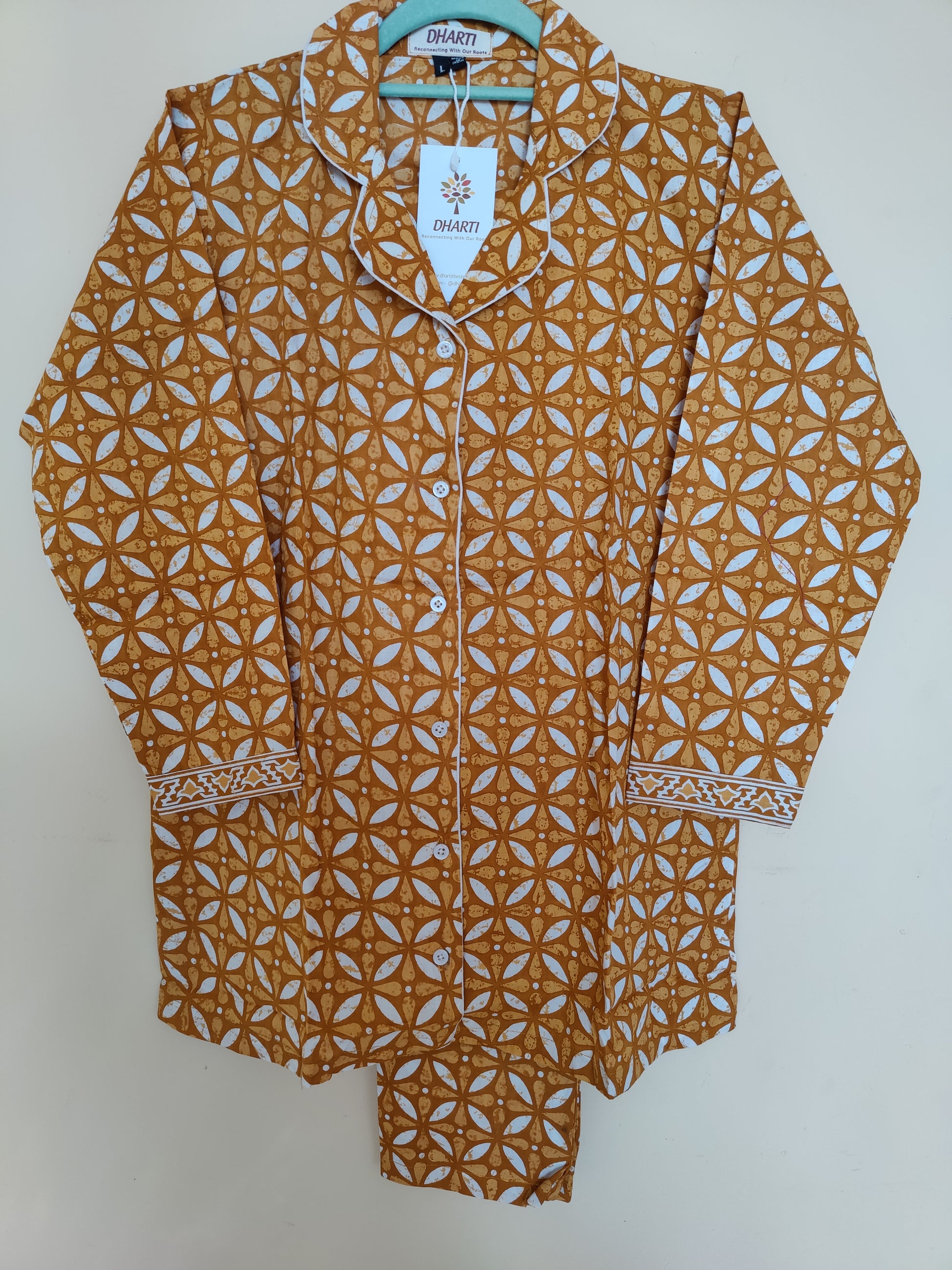 Batiq mustard pyjama set on hanger